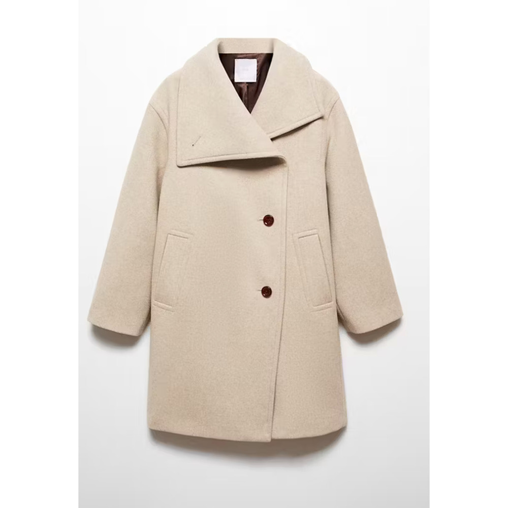 NWT MANGO MNG BEIGE CONGUITO WIDE MAXI LAPEL OVERSIZED WOOL BLEND COAT SZ M - Picture 7 of 16